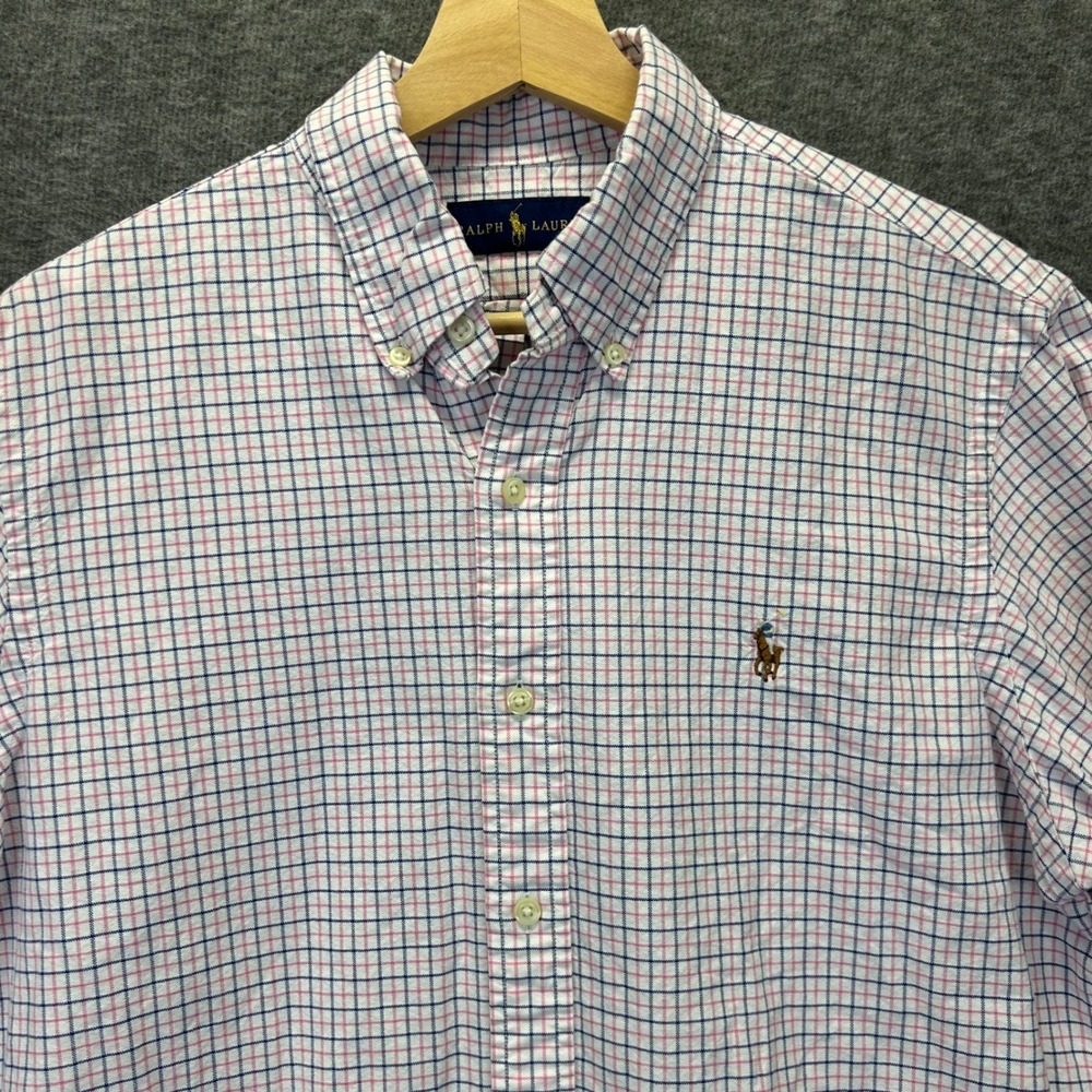 Ralph Lauren Mens Medium Pink Blue Tattersall Check Cotton Button Down Shirt